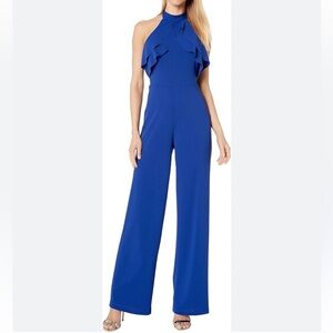 Bebe Blue Ruffle Halter Jumpsuit